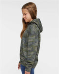 LAT 2296 Youth Hoodie Sweatshirt - Vintage Camo - model side
