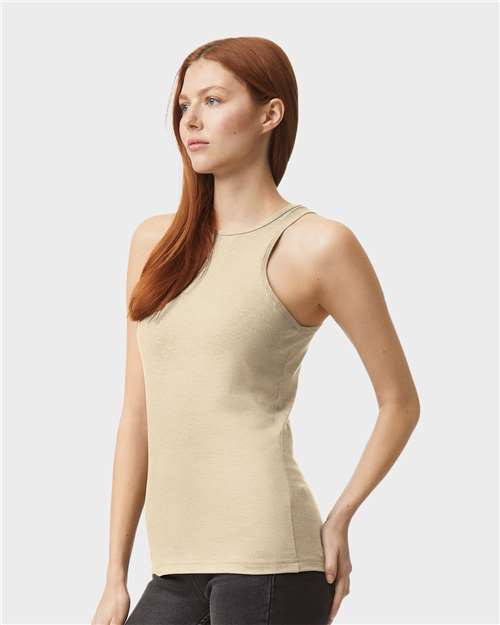 American Apparel 101CVC Women's CVC Tank - Heather Bone - model side
