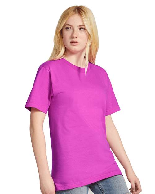 American Apparel 2001 Unisex Fine Jersey Tee - Super Pink - model side