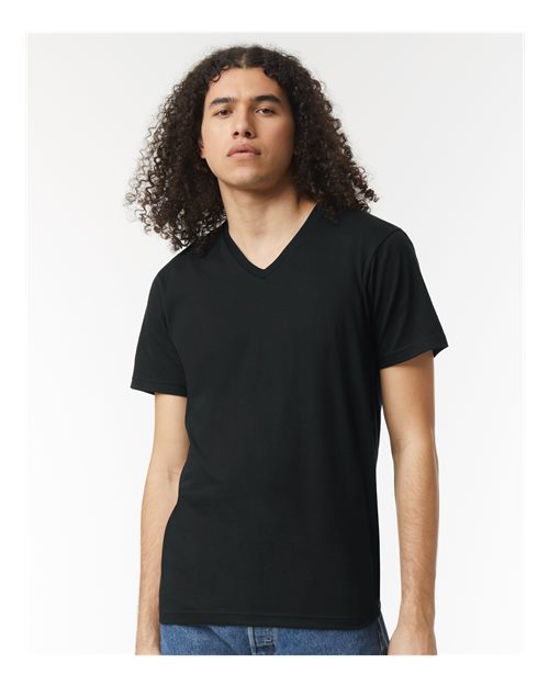 American Apparel 2006CVC Unisex CVC V-Neck Tee - Black - model front