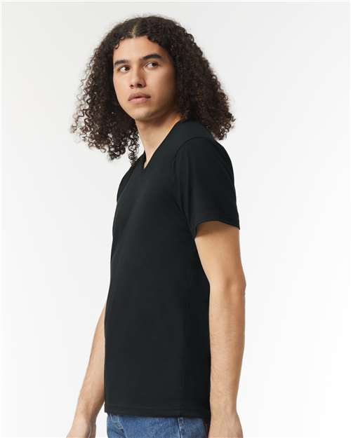 American Apparel 2006CVC Unisex CVC V-Neck Tee - Black - model side