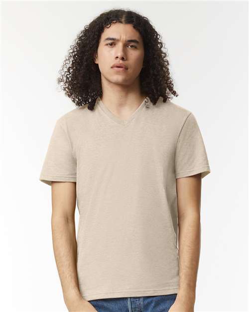 American Apparel 2006CVC Unisex CVC V-Neck Tee - Heather Bone - model front