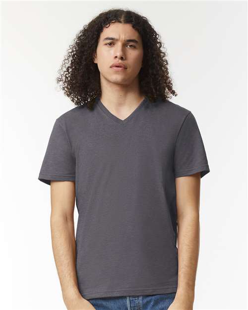 American Apparel 2006CVC Unisex CVC V-Neck Tee - Heather Charcoal - model front
