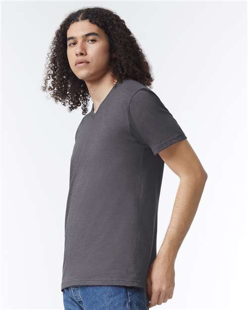 American Apparel 2006CVC Unisex CVC V-Neck Tee - Heather Charcoal - model side
