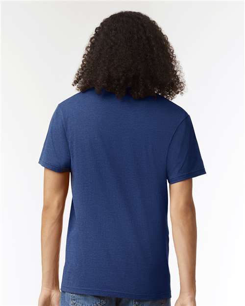 American Apparel 2006CVC Unisex CVC V-Neck Tee - Heather Indigo - model back