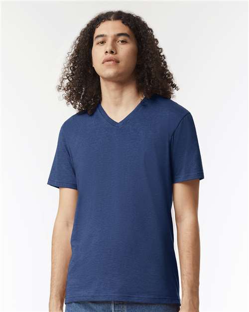 American Apparel 2006CVC Unisex CVC V-Neck Tee - Heather Indigo - model front