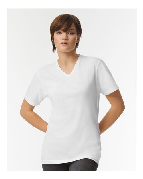 American Apparel 2006CVC Unisex CVC V-Neck Tee - White - model front