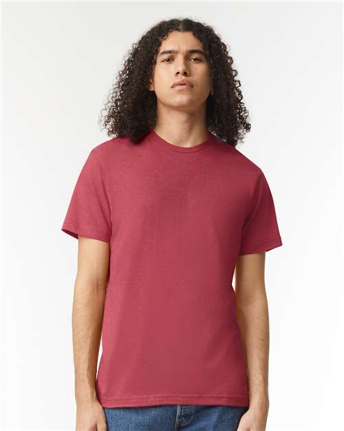 American Apparel 2001CVC Unisex CVC Tee - Heather Cardinal - model front