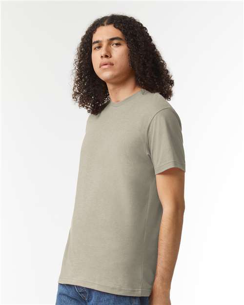 American Apparel 2001CVC Unisex CVC Tee - Heather Khaki - model side