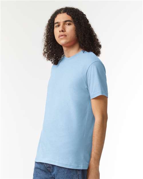 American Apparel 2001CVC Unisex CVC Tee - Heather Light Blue - model side