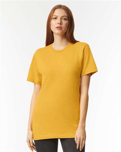 American Apparel 2001CVC Unisex CVC Tee - Heather Mustard - model front