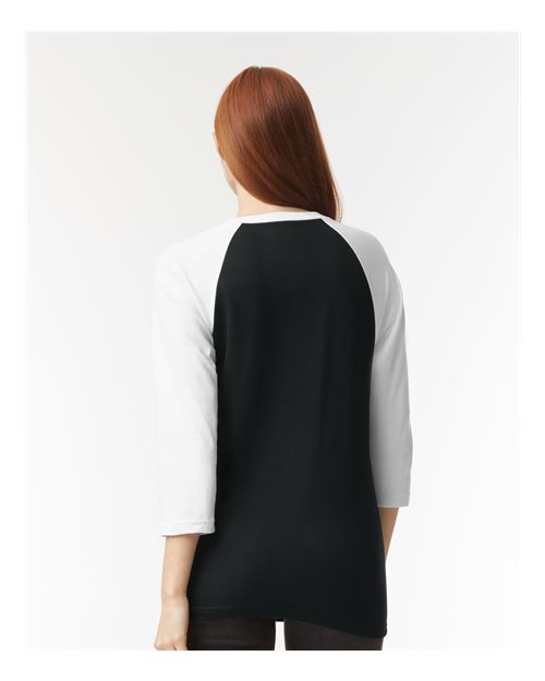 American Apparel 2003CVC Unisex CVC Three-Quarter Sleeve Tee - Black/ White - model back