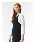 American Apparel 2003CVC Unisex CVC Three-Quarter Sleeve Tee - Black/ White - model side