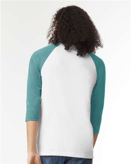 American Apparel 2003CVC Unisex CVC Three-Quarter Sleeve Tee - White/Heather Arctic - model back