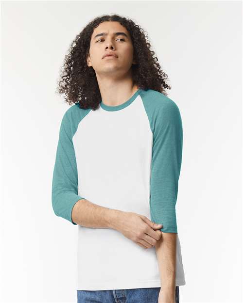 American Apparel 2003CVC Unisex CVC Three-Quarter Sleeve Tee - White/Heather Arctic - model front