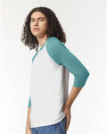 American Apparel 2003CVC Unisex CVC Three-Quarter Sleeve Tee - White/Heather Arctic - model side