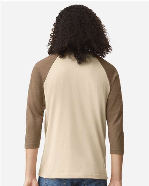 American Apparel 2003CVC Unisex CVC Three-Quarter Sleeve Tee - Heather Bone/ Heather Army - model back