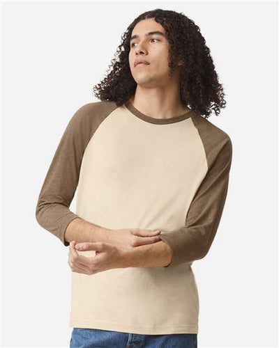 American Apparel 2003CVC Unisex CVC Three-Quarter Sleeve Tee - Heather Bone/ Heather Army - model front