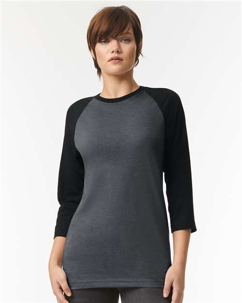 American Apparel 2003CVC Unisex CVC Three-Quarter Sleeve Tee - Heather Charcoal/ Black - model front