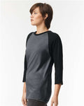 American Apparel 2003CVC Unisex CVC Three-Quarter Sleeve Tee - Heather Charcoal/ Black - model side