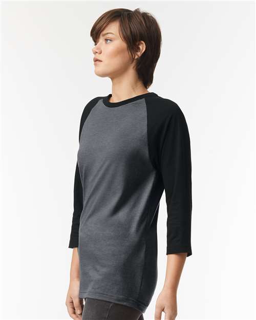 American Apparel 2003CVC Unisex CVC Three-Quarter Sleeve Tee - Heather Charcoal/ Black - model side