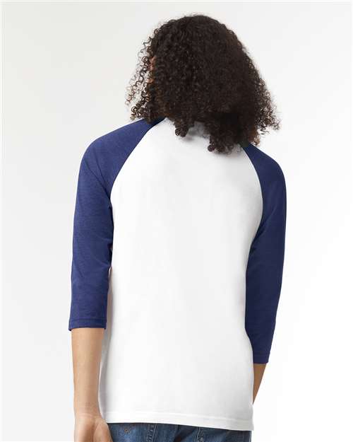 American Apparel 2003CVC Unisex CVC Three-Quarter Sleeve Tee - White/ Heather Indigo - model back