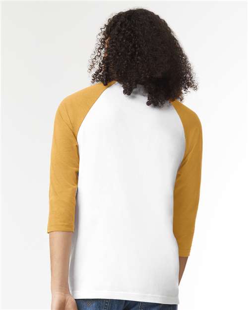 American Apparel 2003CVC Unisex CVC Three-Quarter Sleeve Tee - White/ Heather Mustard - model back
