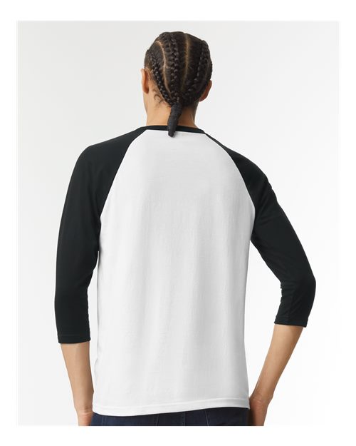 American Apparel 2003CVC Unisex CVC Three-Quarter Sleeve Tee - White/ Black - model back