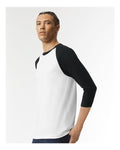 American Apparel 2003CVC Unisex CVC Three-Quarter Sleeve Tee - White/ Black - model side