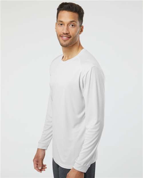 Paragon 210 Unisex Long Islander Performance Long Sleeve T-Shirt - Aluminum - model side