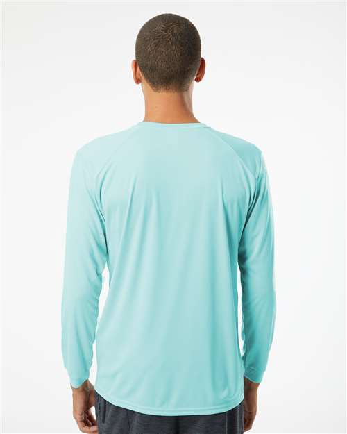 Paragon 210 Unisex Long Islander Performance Long Sleeve T-Shirt - Aqua Blue - model back