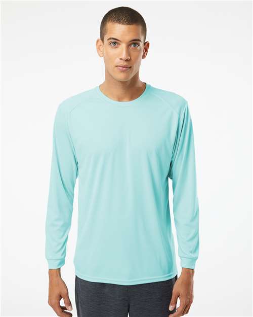 Paragon 210 Unisex Long Islander Performance Long Sleeve T-Shirt - Aqua Blue - model front