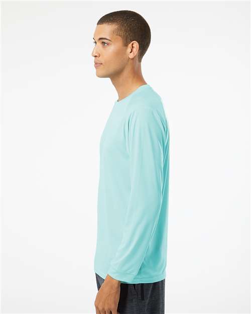 Paragon 210 Unisex Long Islander Performance Long Sleeve T-Shirt - Aqua Blue - model side