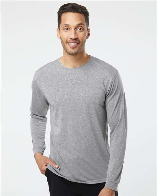 Paragon 210 Unisex Long Islander Performance Long Sleeve T-Shirt - Heather Grey - model front
