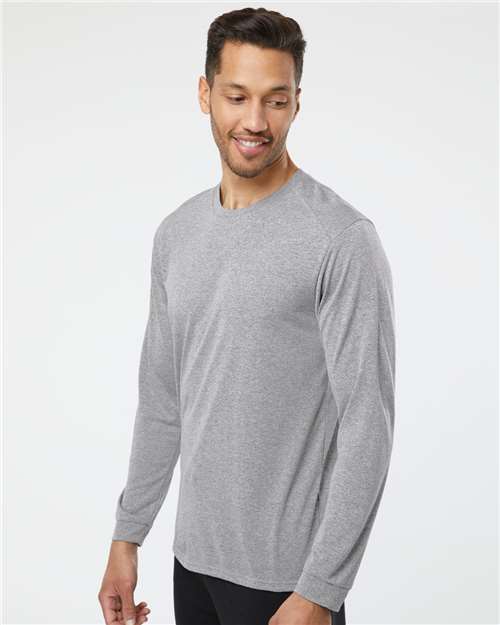 Paragon 210 Unisex Long Islander Performance Long Sleeve T-Shirt - Heather Grey - model side