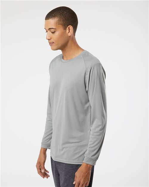 Paragon 210 Unisex Long Islander Performance Long Sleeve T-Shirt - Medium Grey - model side