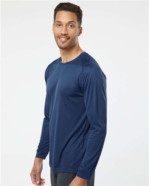 Paragon 210 Unisex Long Islander Performance Long Sleeve T-Shirt - Navy - model side