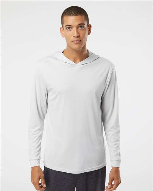 Paragon 220 Unisex Bahama Performance Hooded Long Sleeve T-Shirt - Aluminum - model front