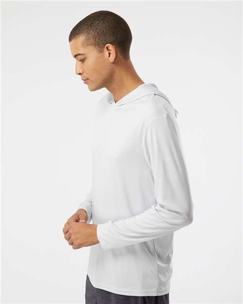 Paragon 220 Unisex Bahama Performance Hooded Long Sleeve T-Shirt - Aluminum - model side