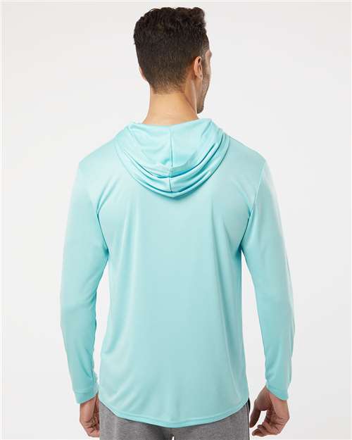 Paragon 220 Unisex Bahama Performance Hooded Long Sleeve T-Shirt - Aqua Blue - model back