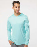 Paragon 220 Unisex Bahama Performance Hooded Long Sleeve T-Shirt - Aqua Blue - model front