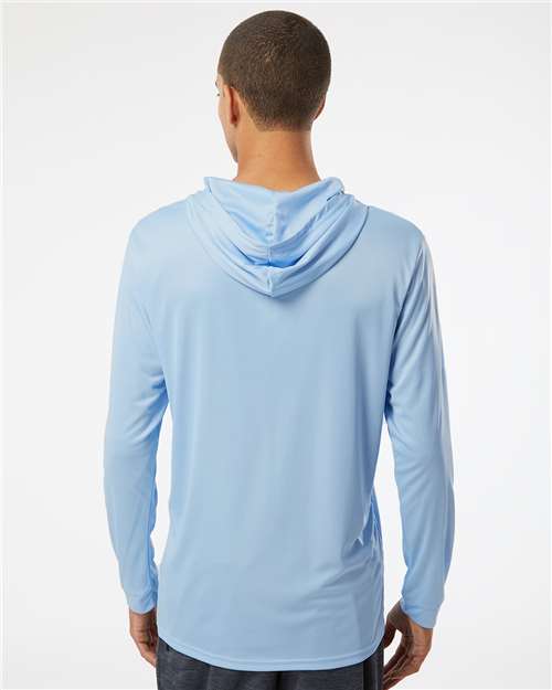 Paragon 220 Unisex Bahama Performance Hooded Long Sleeve T-Shirt - Blue Mist - model back