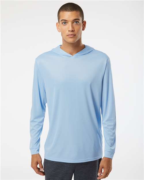 Paragon 220 Unisex Bahama Performance Hooded Long Sleeve T-Shirt - Blue Mist - model front