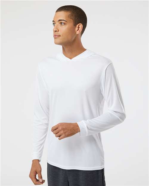 Paragon 220 Unisex Bahama Performance Hooded Long Sleeve T-Shirt - White - model front