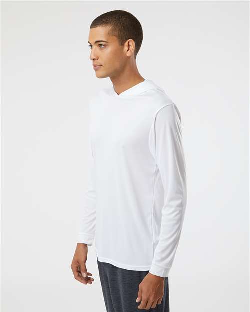 Paragon 220 Unisex Bahama Performance Hooded Long Sleeve T-Shirt - White - model side