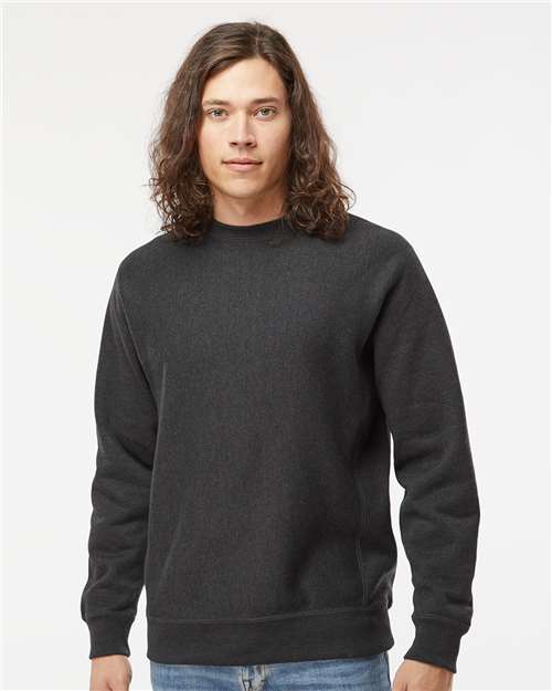 Independent Trading Co. IND5000C Unisex Legend Premium Heavyweight Cross-Grain Crewneck Sweatshirt - Charcoal Heather - model front
