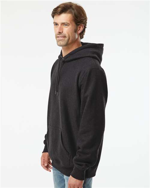 Independent Trading Co. IND5000P Unisex Legend Premium Heavyweight Cross-Grain Hooded Sweatshirt - Charcoal Heather - model side