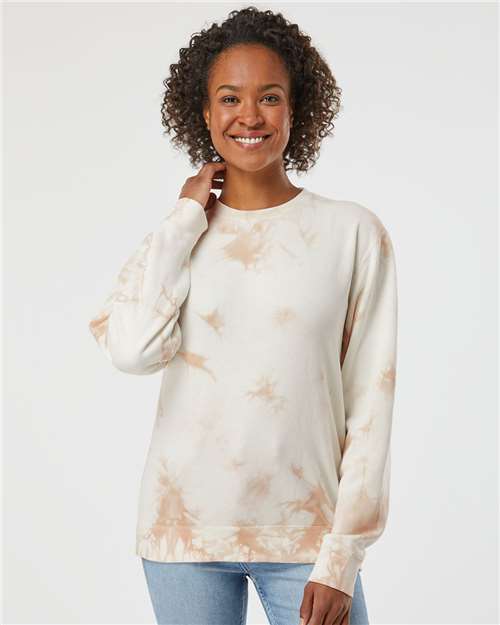 Independent Trading Co. PRM3500TD Unisex Midweight Tie-Dyed Crewneck Sweatshirt - Tie Dye Dusty Pink - model front