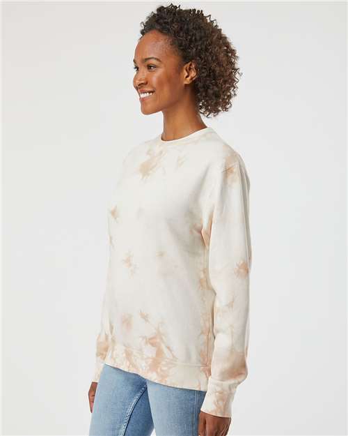 Independent Trading Co. PRM3500TD Unisex Midweight Tie-Dyed Crewneck Sweatshirt - Tie Dye Dusty Pink - model side