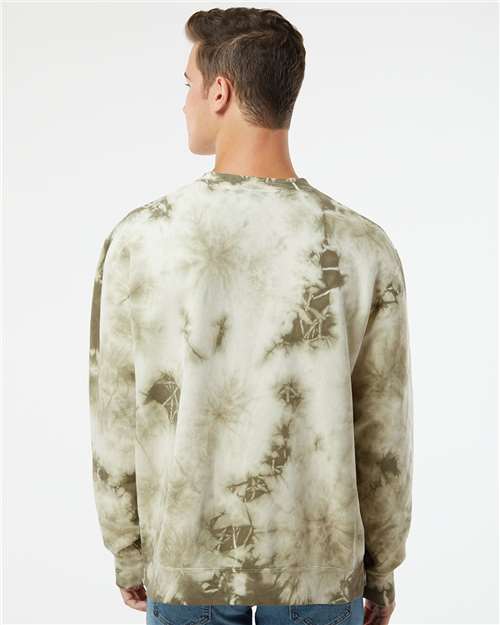 Independent Trading Co. PRM3500TD Unisex Midweight Tie-Dyed Crewneck Sweatshirt - Tie Dye Olive - model back